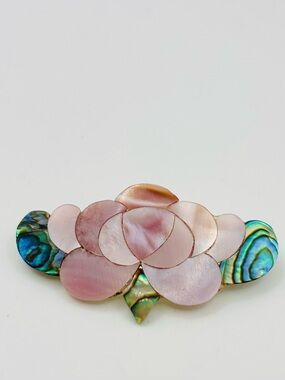 Vintage Alpaca Signed Mother-of-Pearl & Abalone Flower Brooch